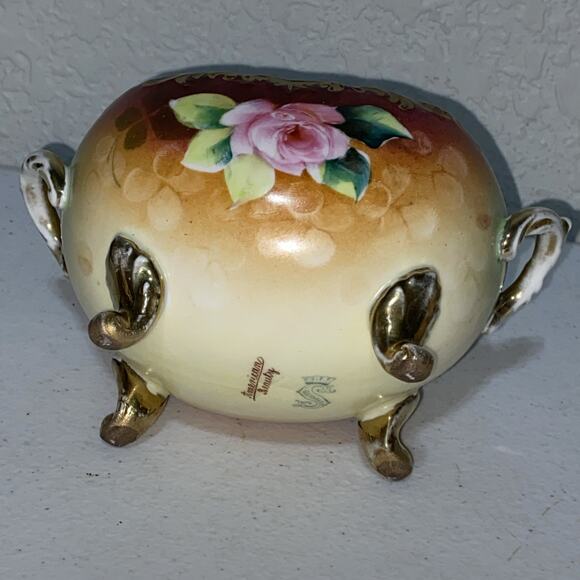 Vintage American Beauty Germany Creamer Sugar Bowl Set Hand Painted Rose Signed - Picture 6 of 15